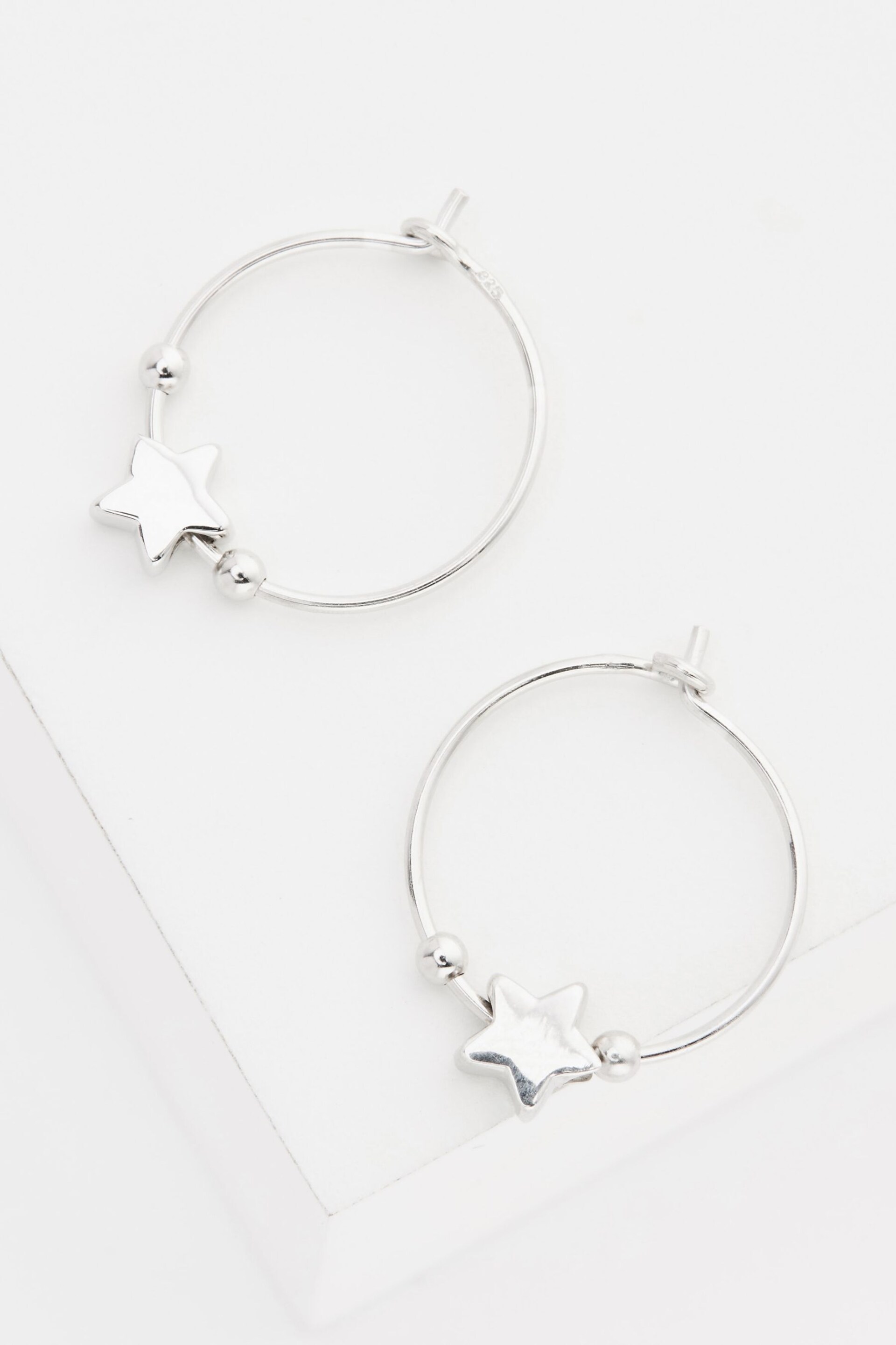 Silver Tone Sterling Silver Star Hoop Earrings - Image 3 of 3