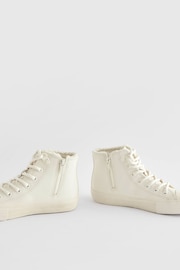 White Faux Fur Lined Standard Fit (F) Lace-Up High Top Trainers - Image 3 of 6