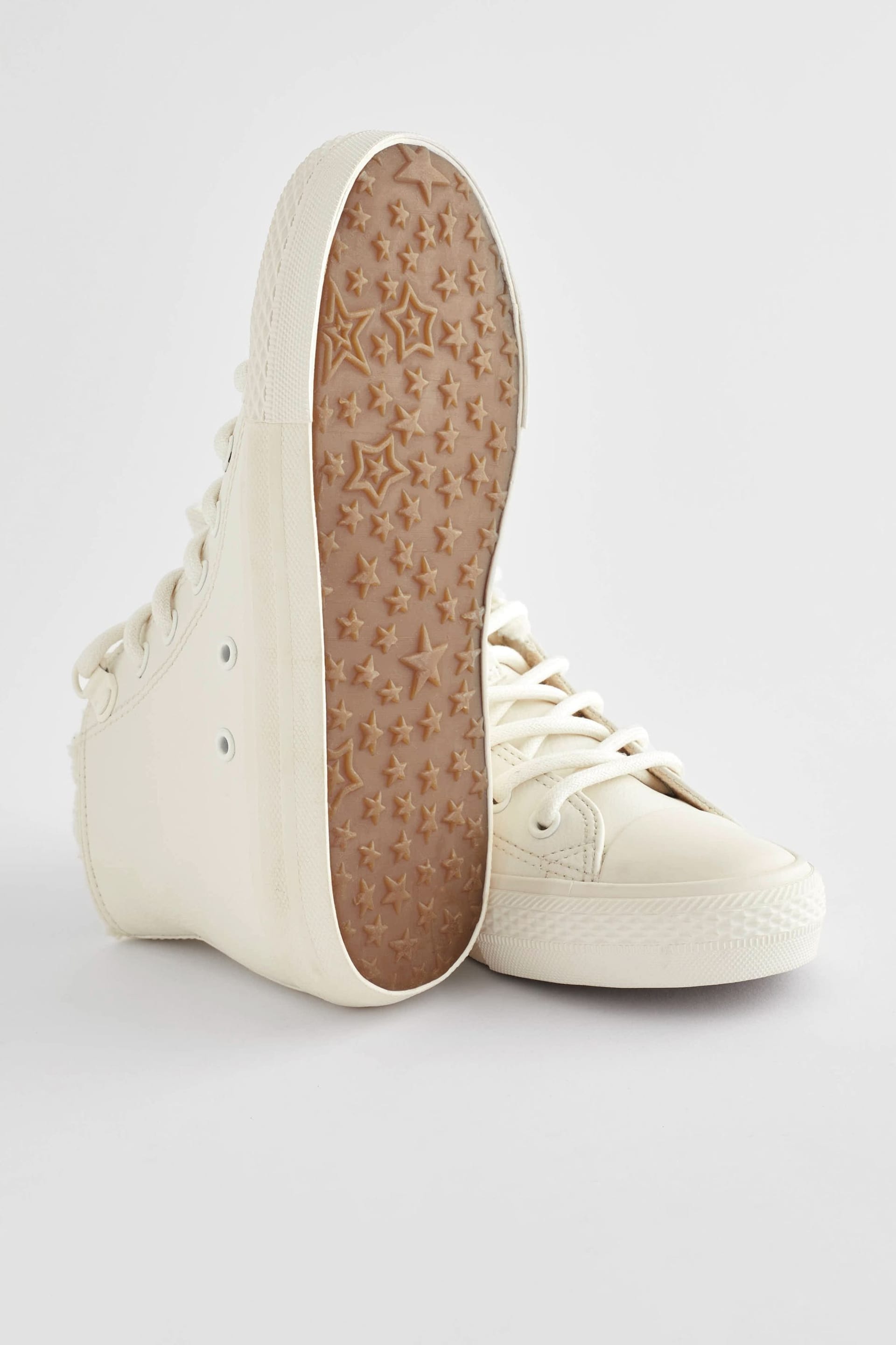 White Faux Fur Lined Standard Fit (F) Lace-Up High Top Trainers - Image 4 of 6