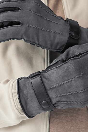 Grey Suede Mix Leather Gloves