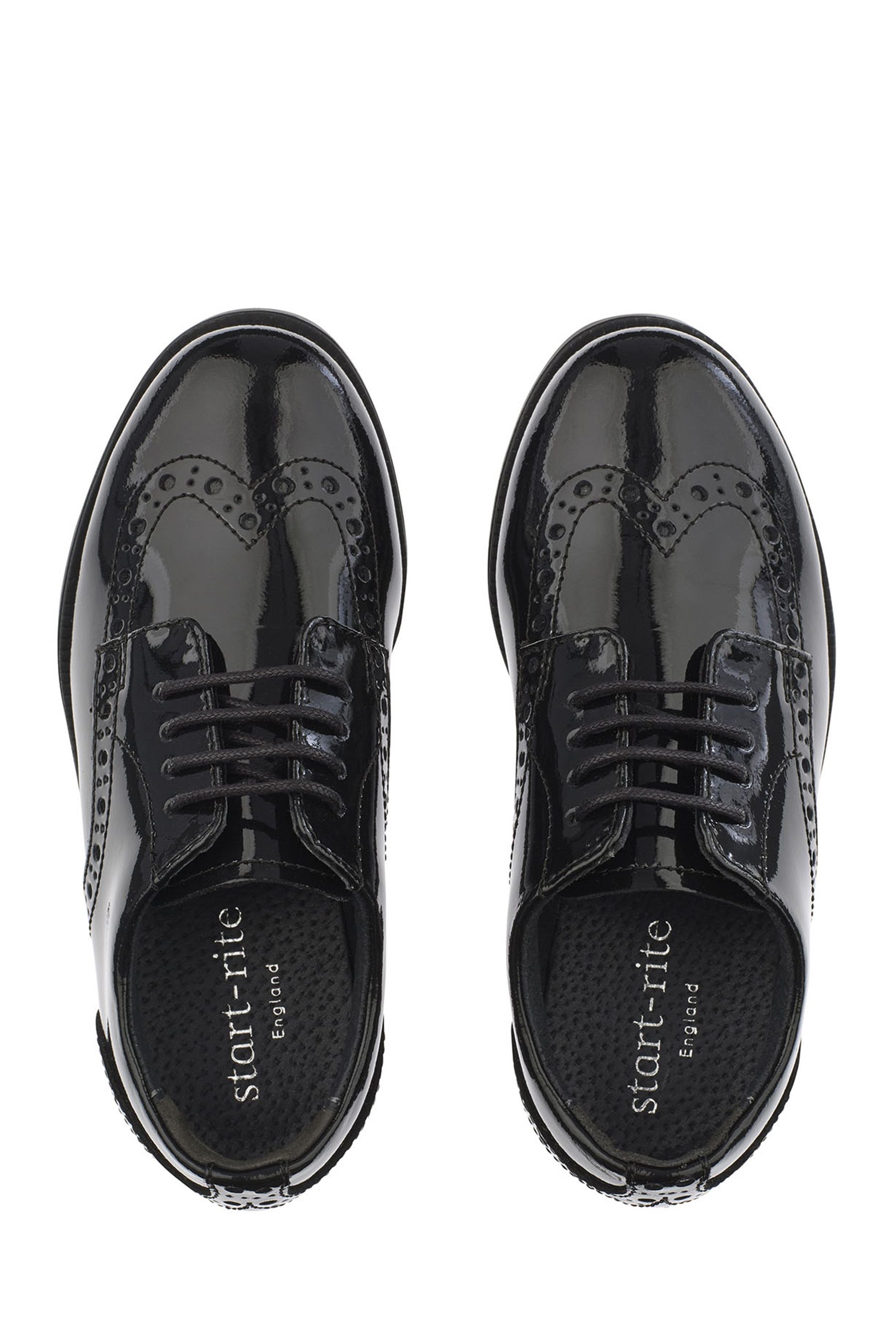 Start Rite Black Brogue Vegan Lace Up Girls School Shoes us115 Black PATENT
