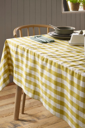 Ochre Yellow Gingham Cotton Tablecloth