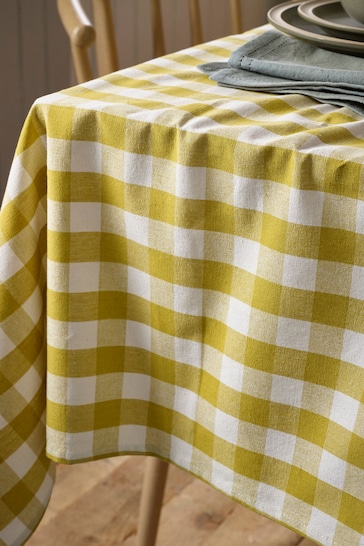 Ochre Yellow Gingham Cotton Tablecloth