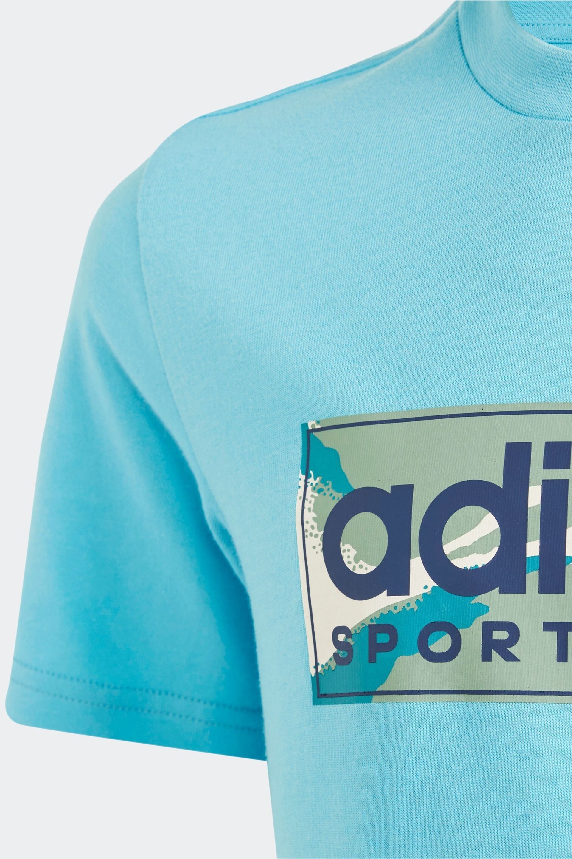 adidas Blue Kids Sportswear Camo Linear Graphic T-Shirt - Image 5 of 5