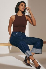 Chocolate Brown Slinky Double Layer Racer Neck Bodysuit - Image 2 of 7