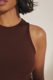 Chocolate Brown Slinky Double Layer Racer Neck Bodysuit - Image 5 of 7