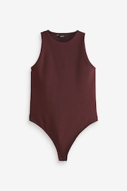 Chocolate Brown Slinky Double Layer Racer Neck Bodysuit - Image 6 of 7