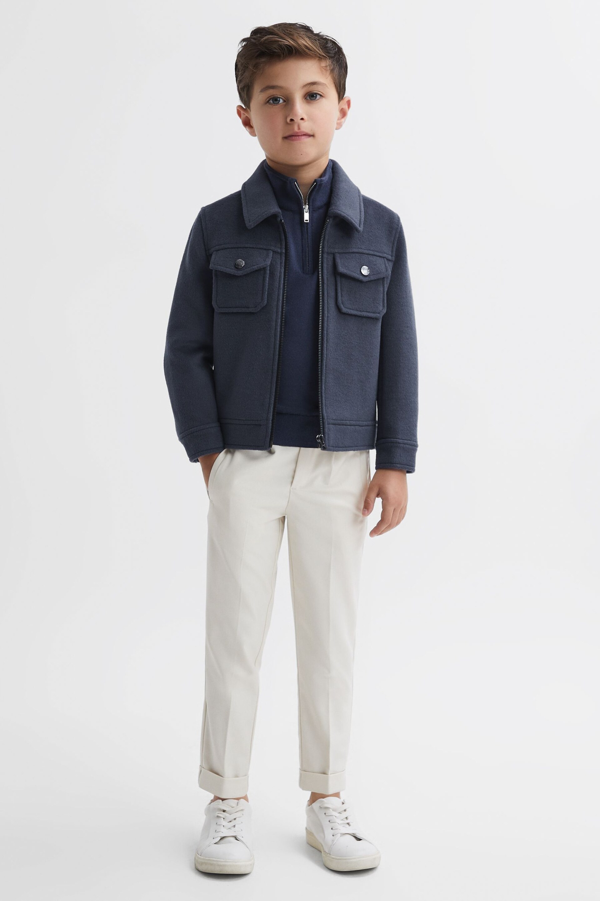 Reiss Airforce Blue Peridoe Junior Wool Trucker Jacket - Image 3 of 5