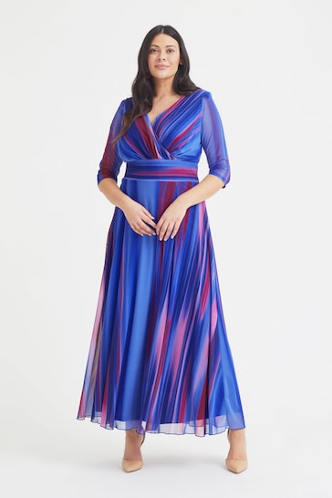 Scarlett & Jo Blue Verity Ikat Print Maxi Gown
