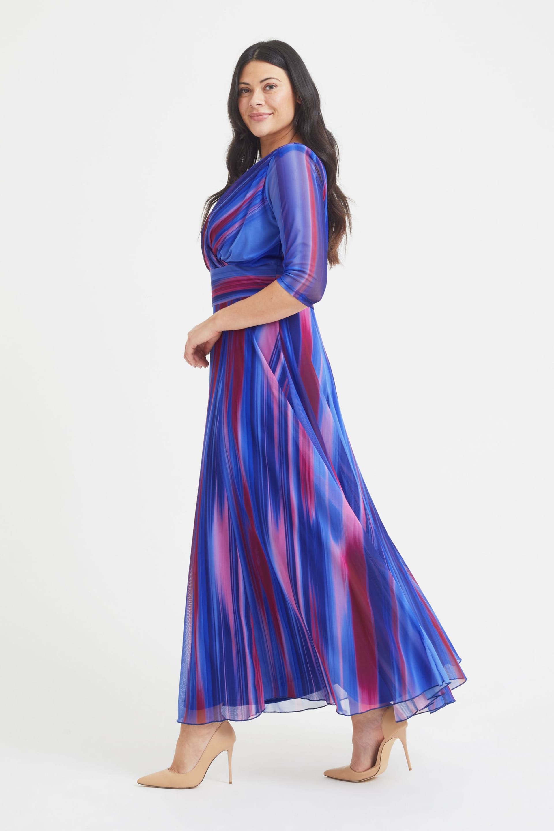 Scarlett & Jo Blue Verity Ikat Print Maxi Gown - Image 3 of 4