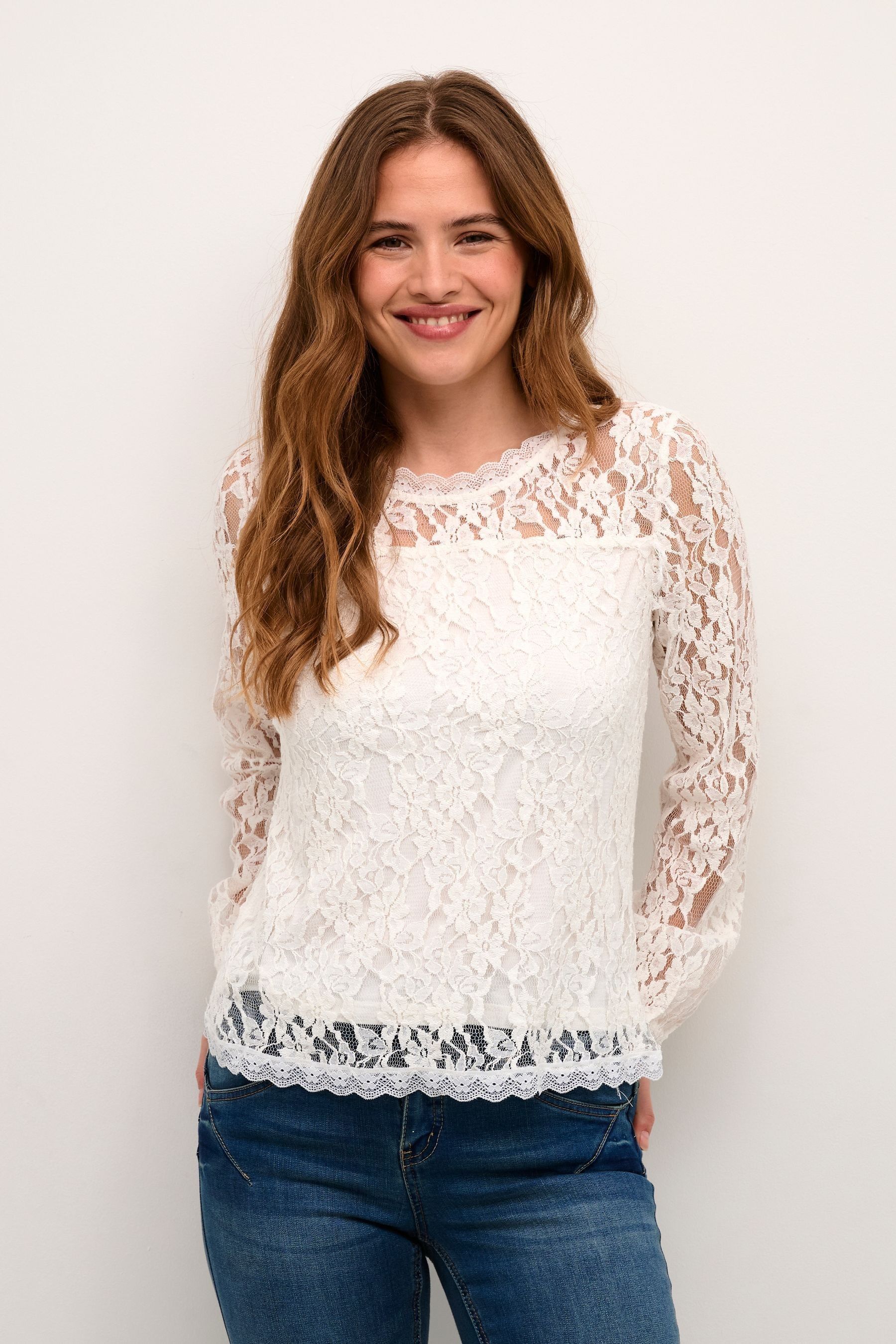 Cream Kit Long Sleeve Lace Blouse
