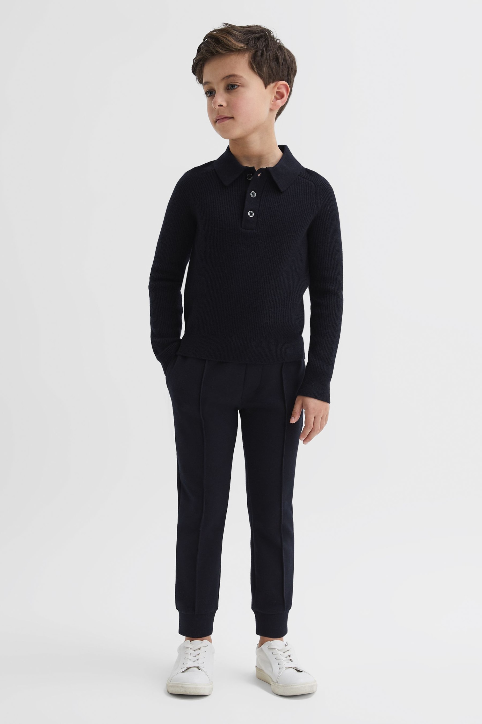 Reiss Navy Holms Senior Merino Wool Polo Shirt - Image 3 of 7