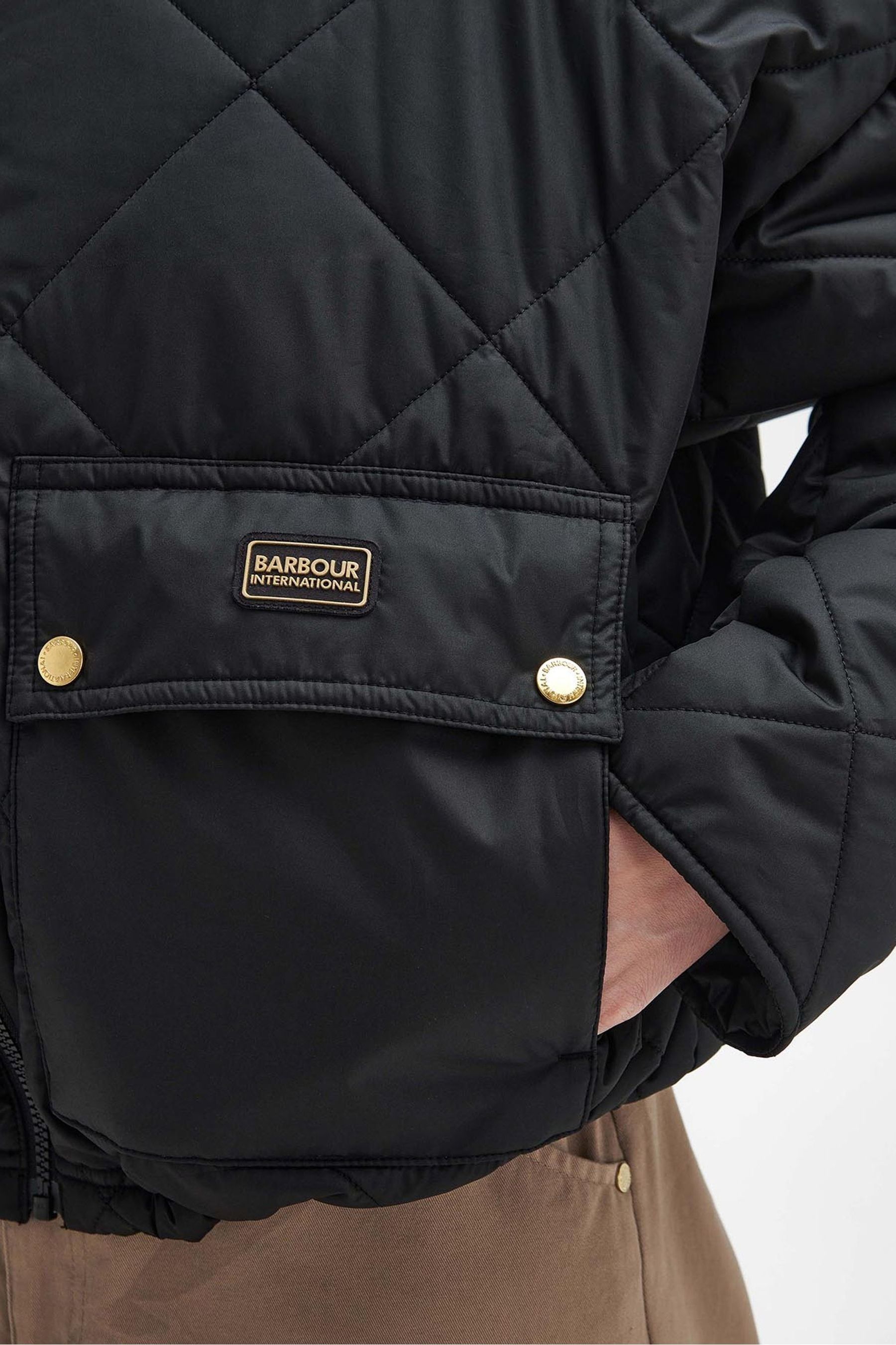 Barbour International Laia Cropped Boxy Quilt Black Jacket