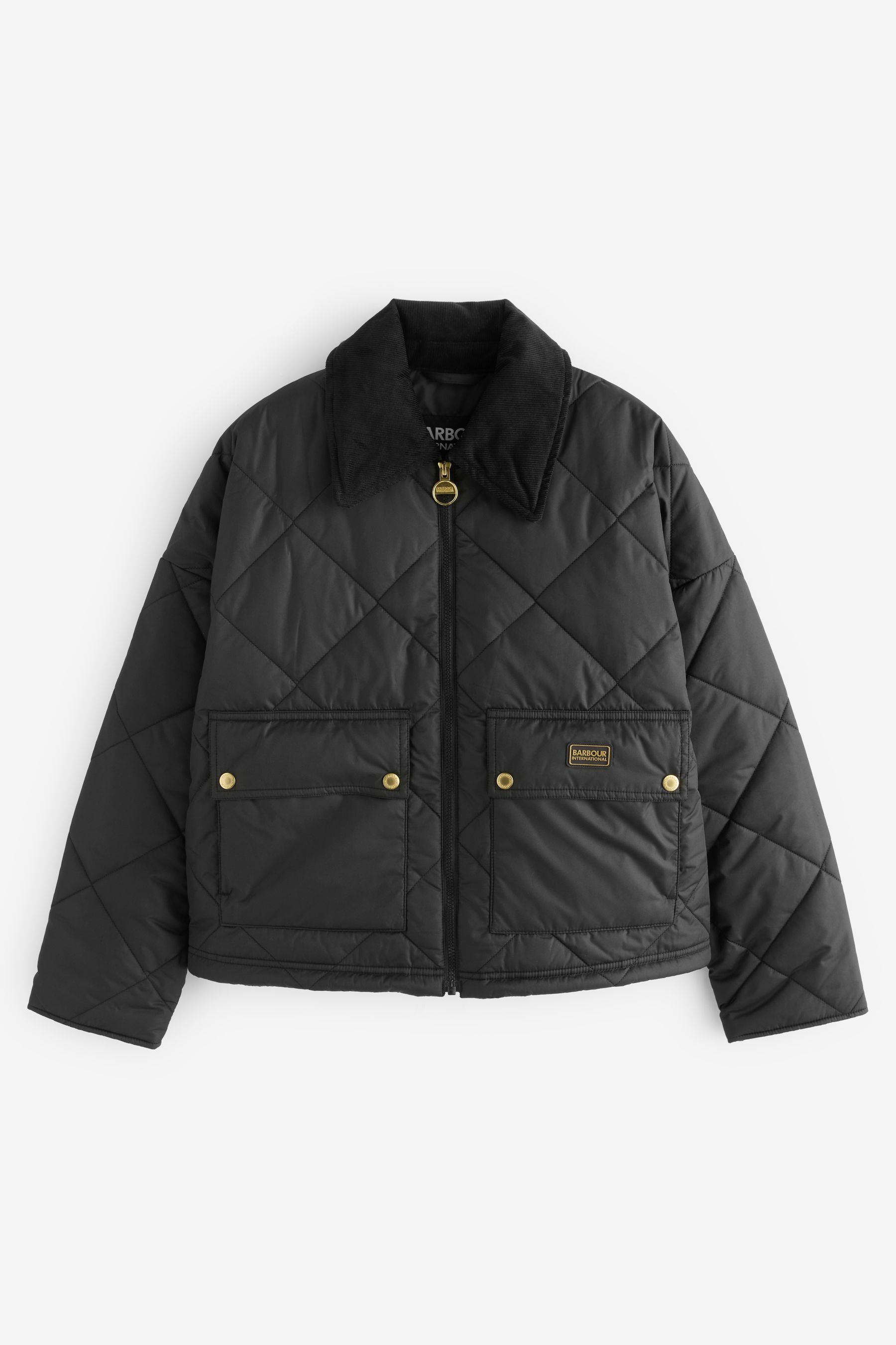 Barbour International Laia Cropped Boxy Quilt Black Jacket