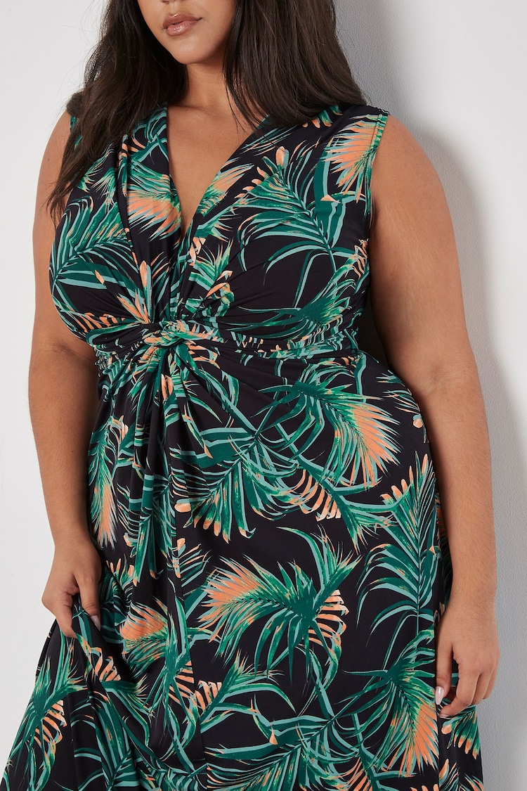 Apricot Black Palm Leaf Front Knot Maxi Dress - Image 2 of 3