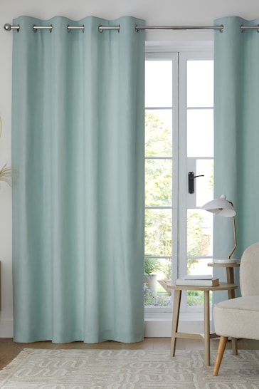 Duck Egg Blue/Green Cotton Blackout/Thermal Eyelet Curtains