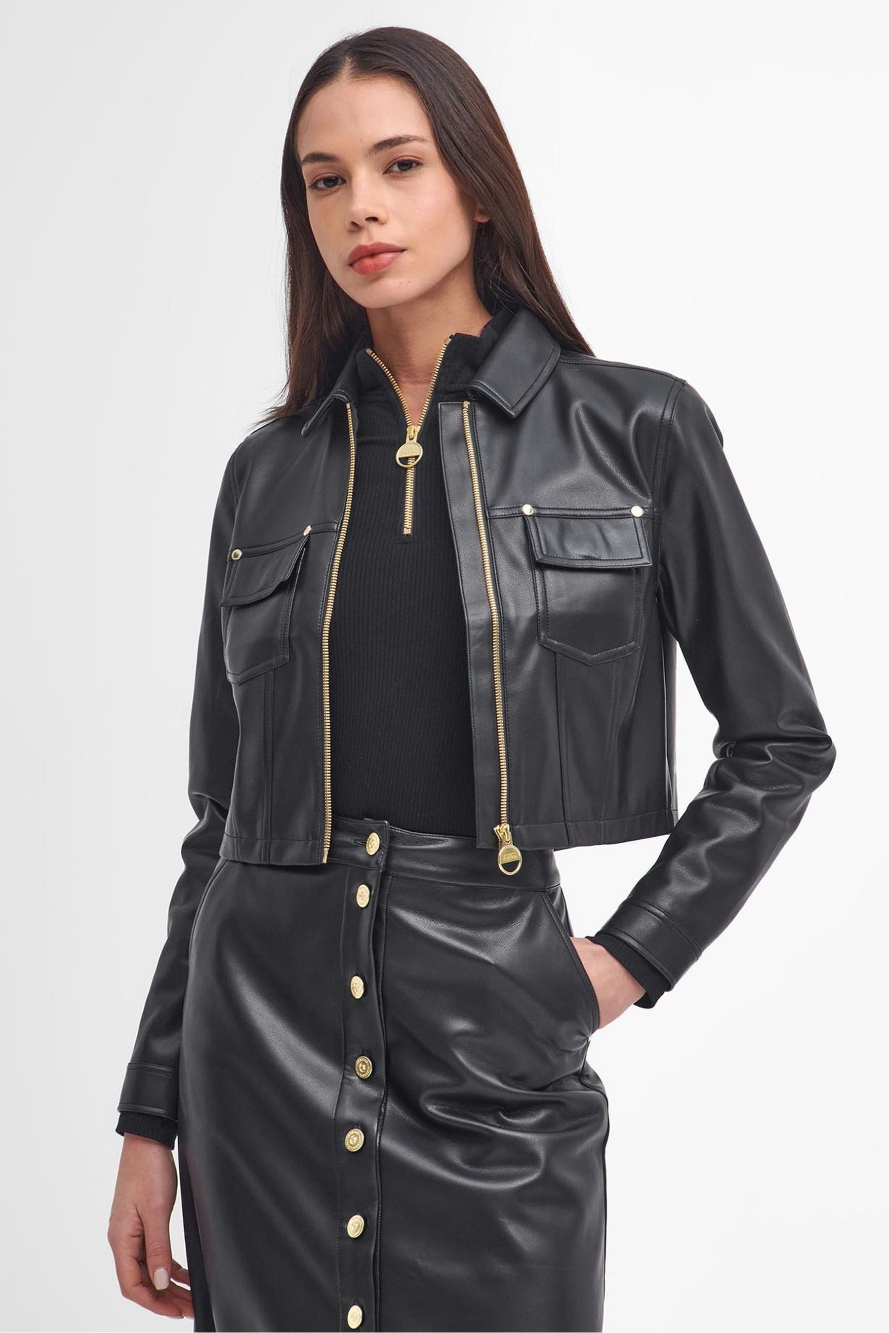 Buy Barbour International Aria Lightweight Faux Leather Overshirt Black Jacket from the Next UK online shop