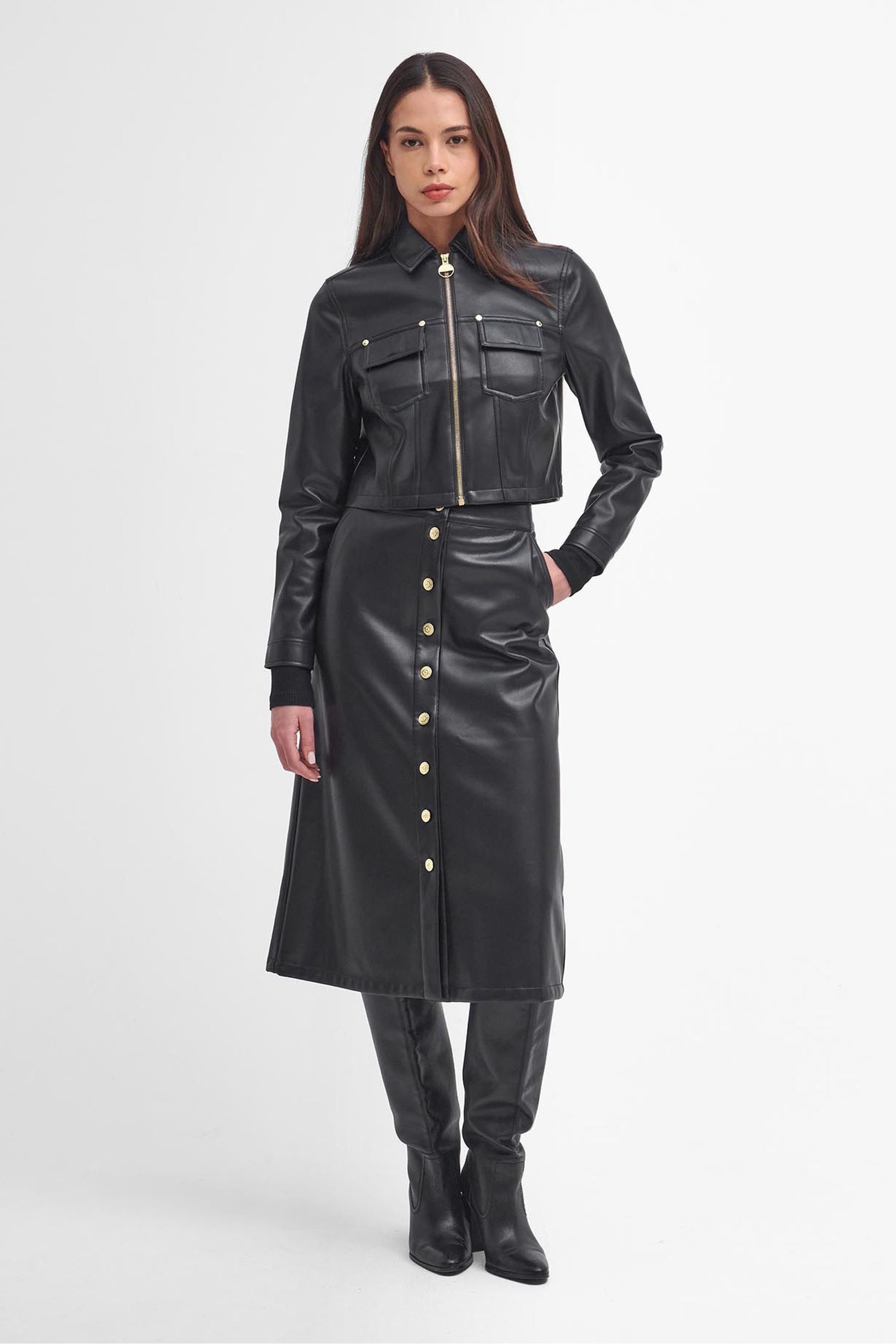 Buy Barbour International Aria Lightweight Faux Leather Overshirt Black Jacket from the Next UK online shop