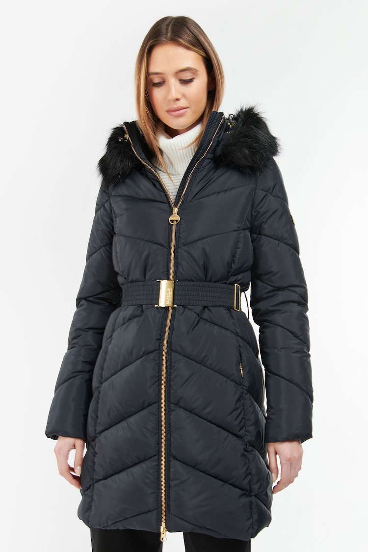 Barbour® International East Moor Longline Chevron Quilt Black Jacket - Image 1 of 13