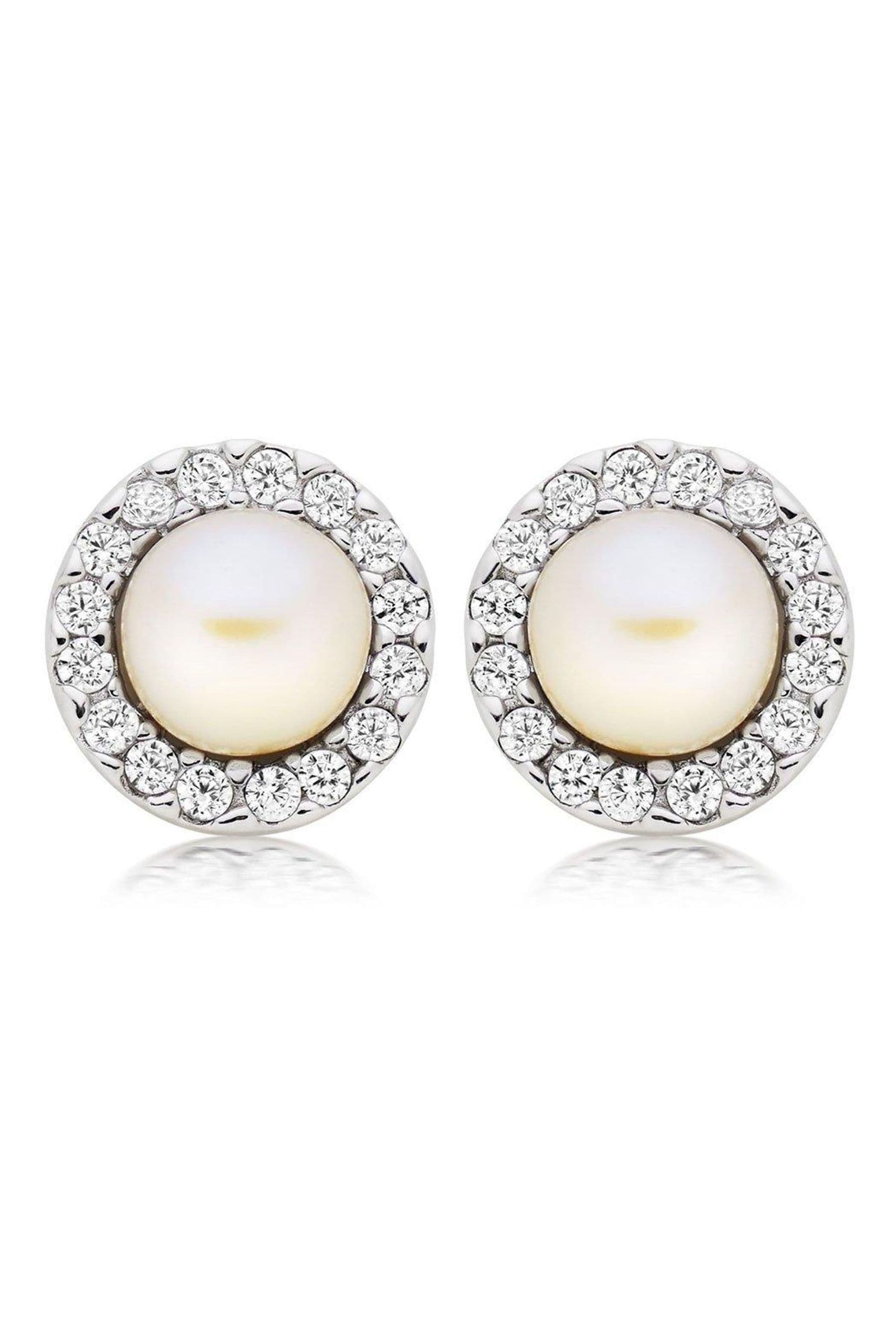 Beaverbrooks Freshwater Cultured Pearl And Cubic Zirconia Earrings