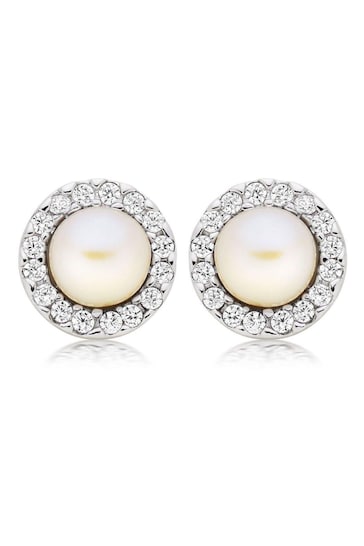 Beaverbrooks Freshwater Cultured Pearl And Cubic Zirconia Earrings