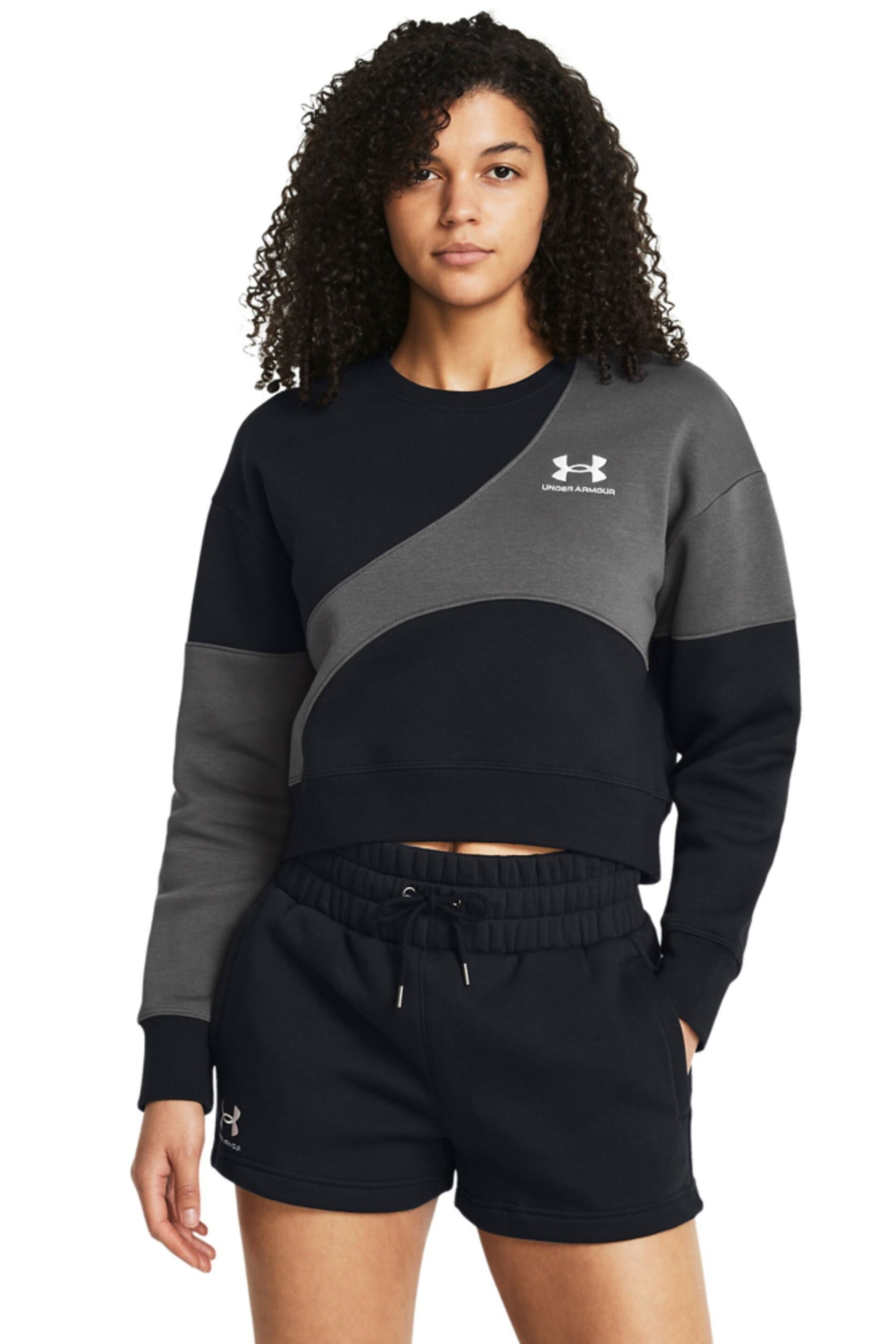 Under Armour Black Essential Fleece Crop Crew Sweatshirt - Image 1 of 5