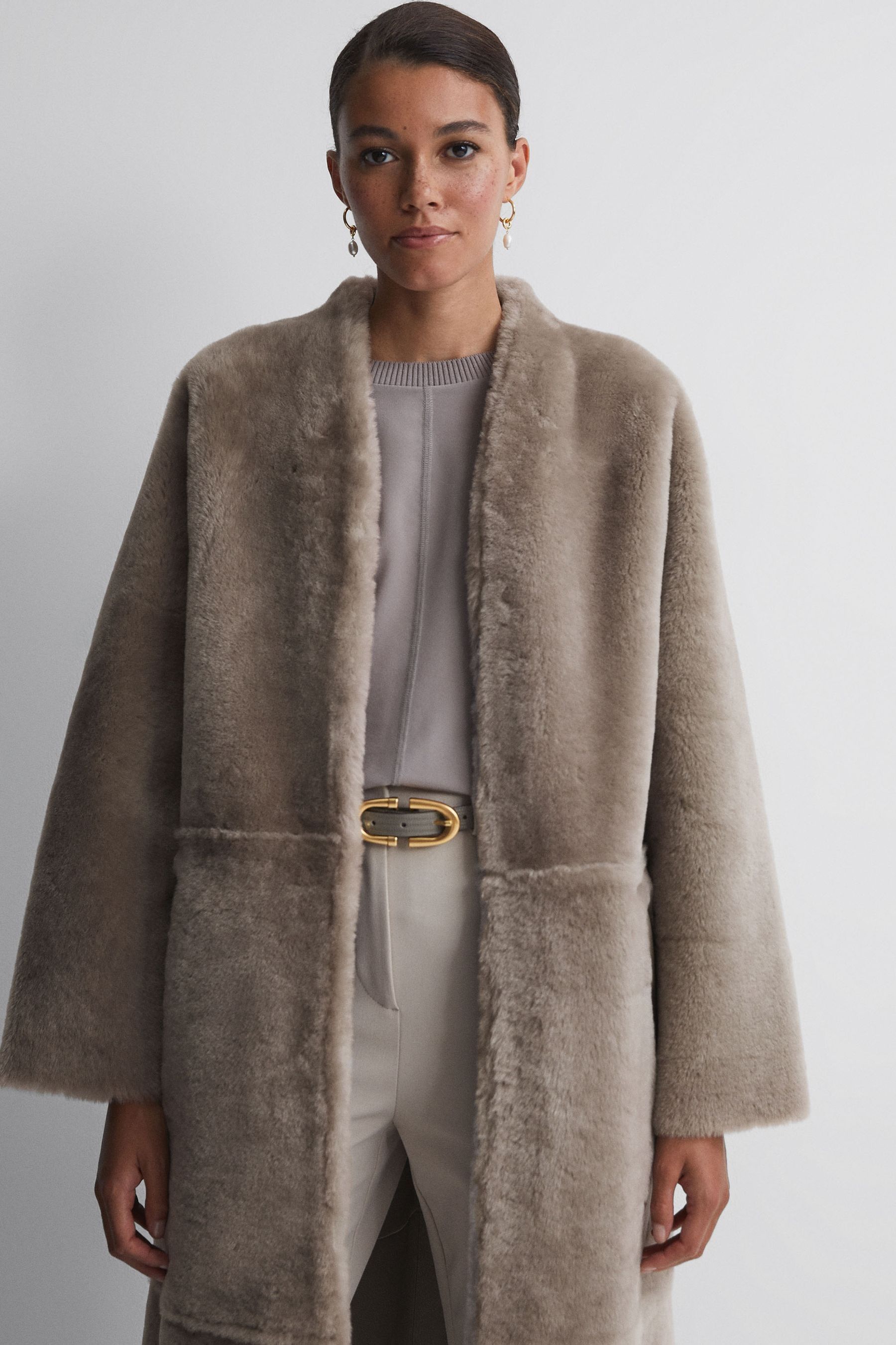 Grey shearling coat store