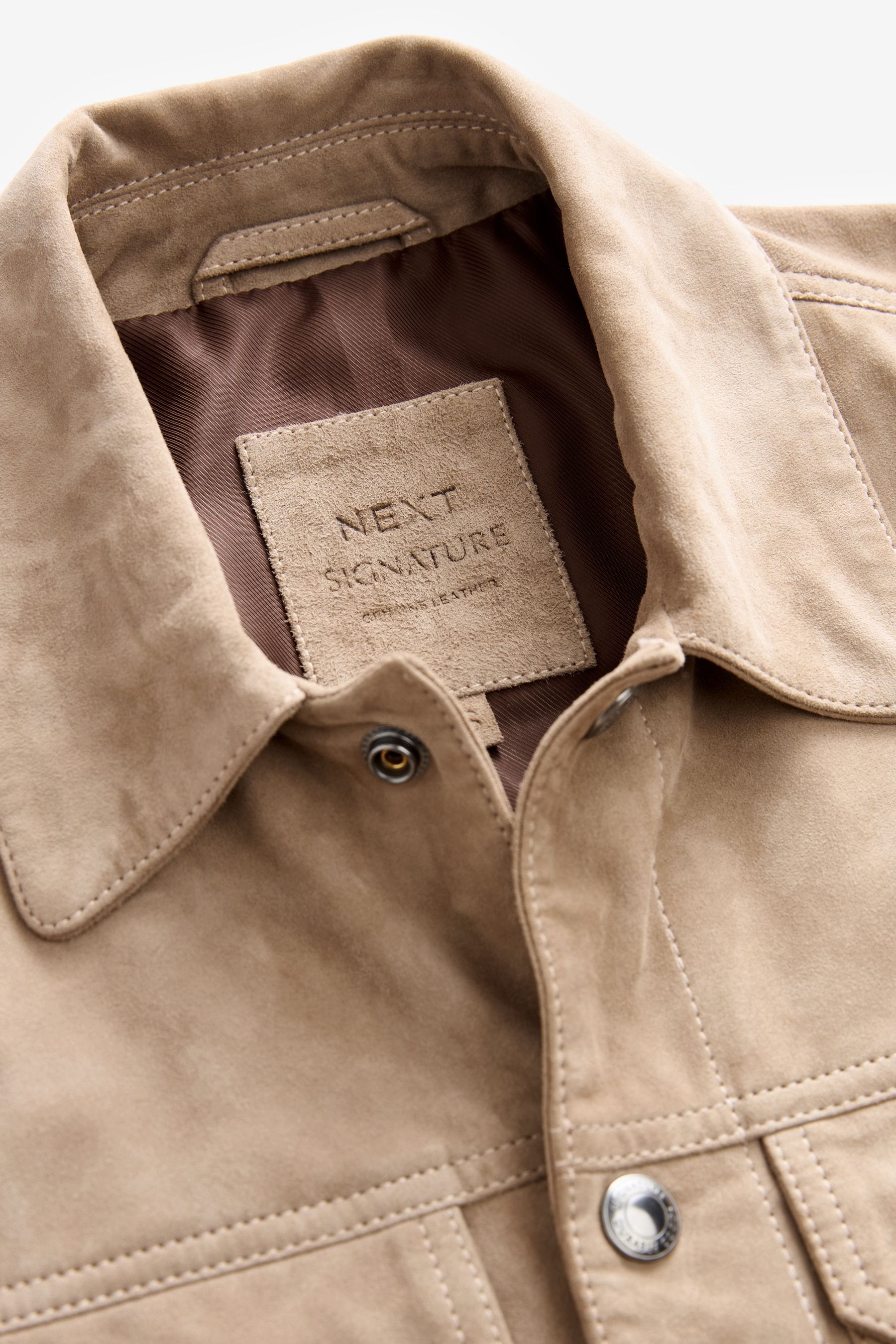 Buy Neutral Suede Trucker Jacket from Next Oman