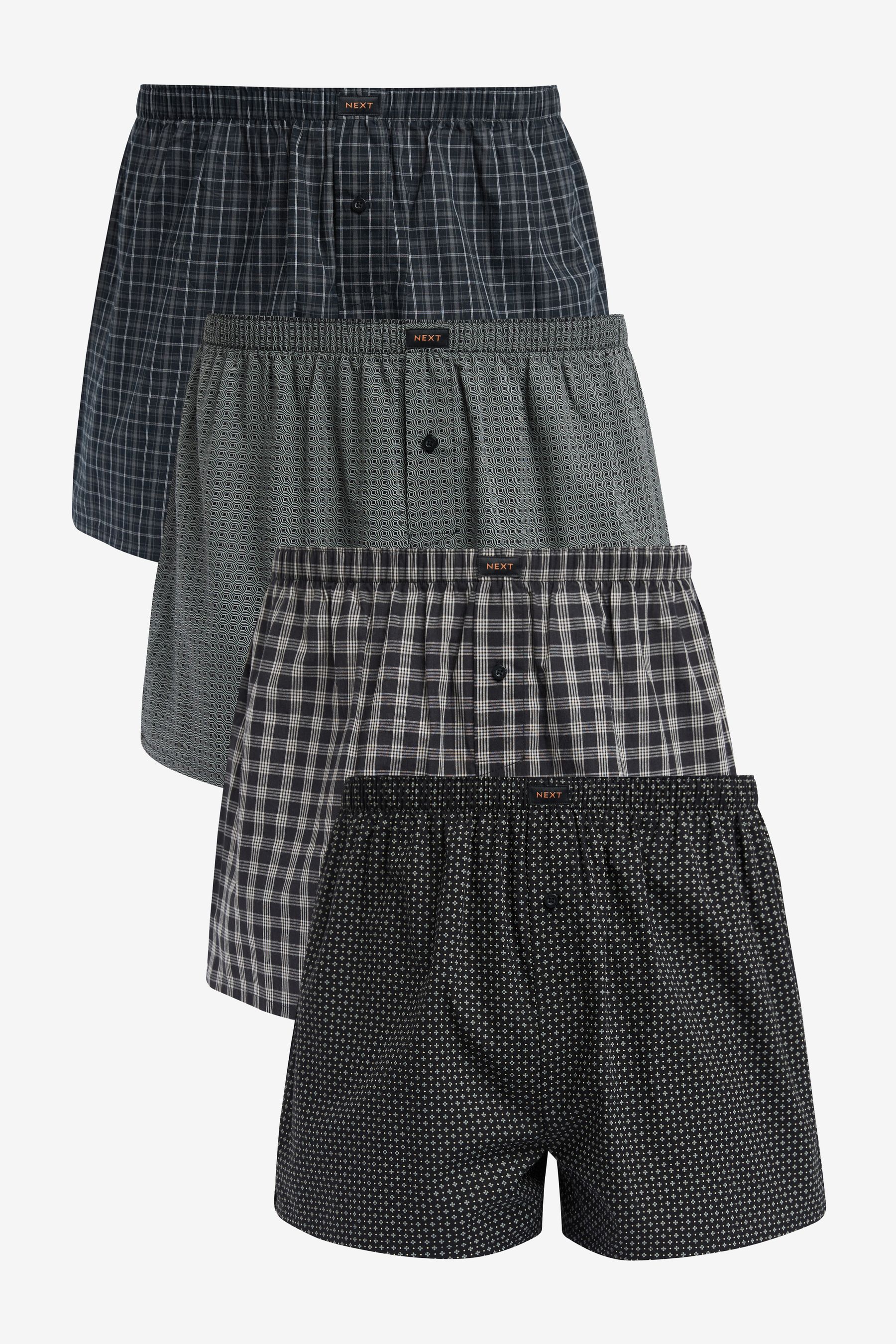 Buy Black Check Geo 4 pack Woven Pure 100 Cotton Boxers from Next Belgium