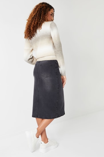Threadbare Grey Petite Denim Midi Skirt