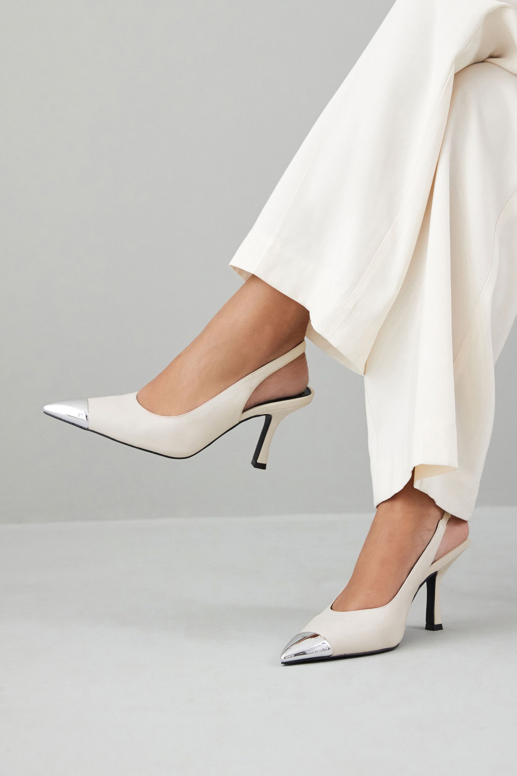 Buy Off White Forever Comfort Metallic Toe Slingback Heels from Next Luxembourg