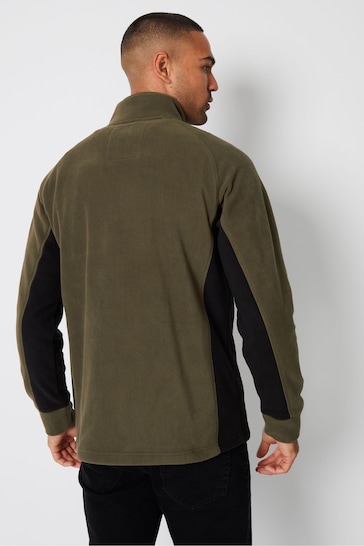 Threadbare Green Contrast Side Panel 1/4 Zip Fleece