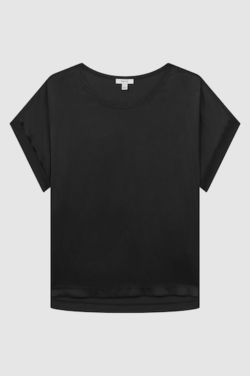 Reiss Black Helen Silk Front Crew Neck T-Shirt
