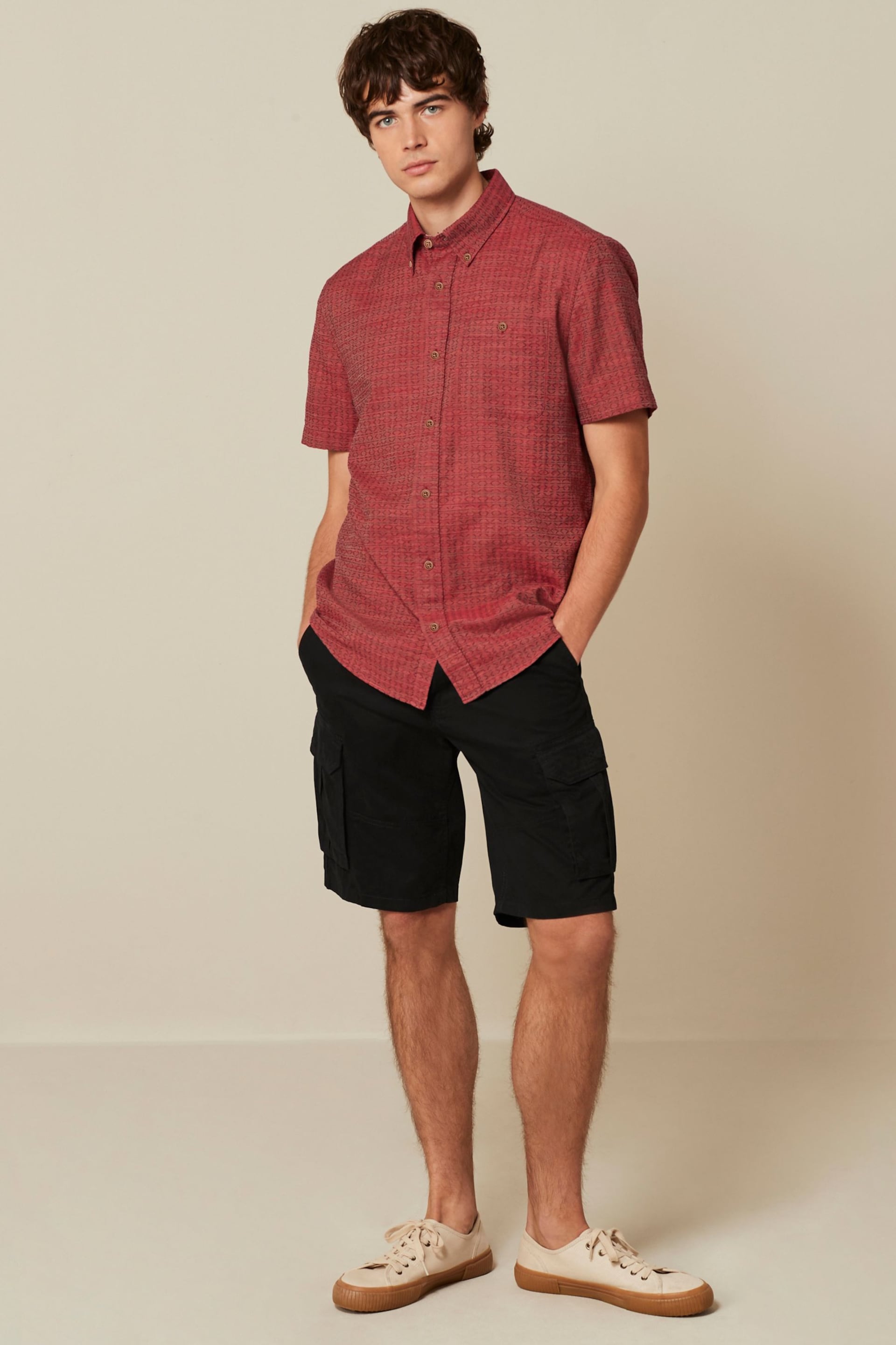 Red Textured Short Sleeve Shirt - Image 2 of 8