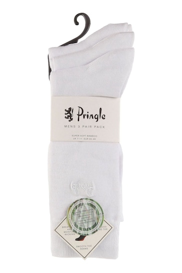 Pringle White Classic Bamboo  3 Pack Socks