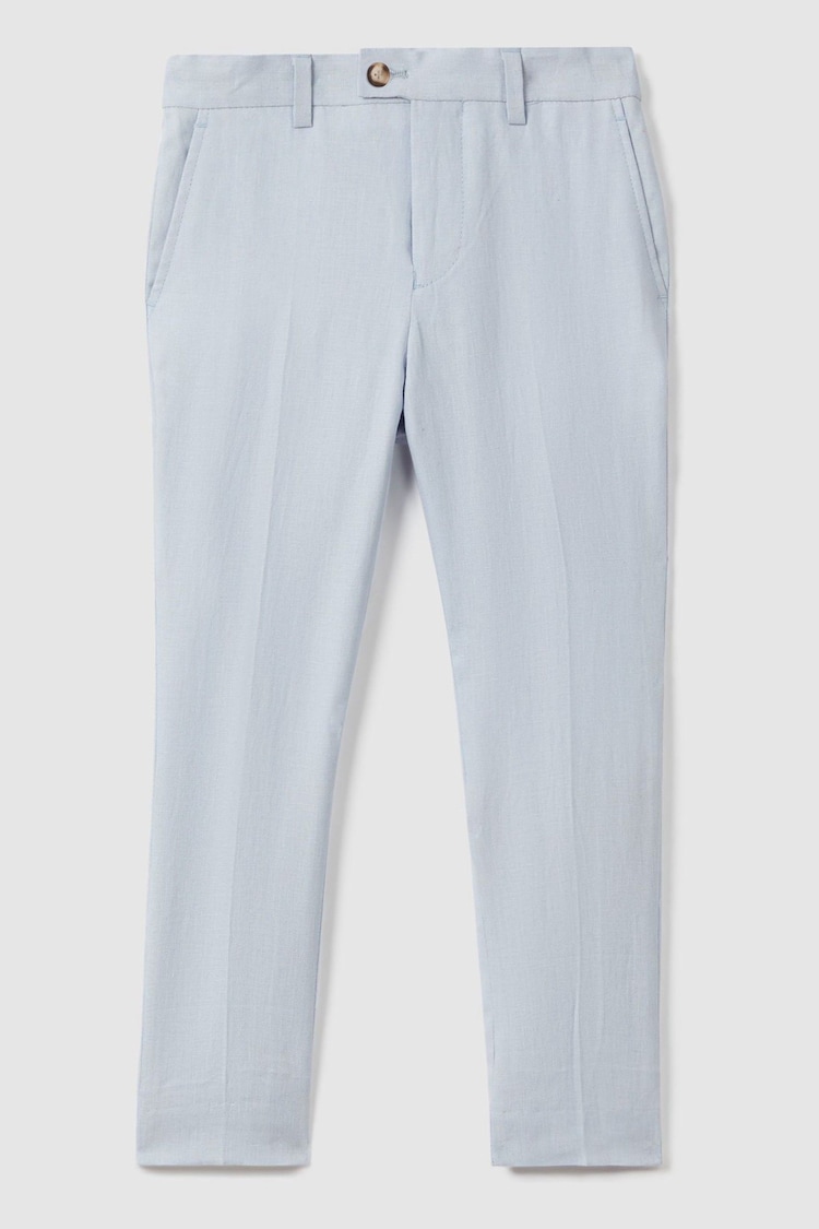 Reiss Soft Blue Kin Senior Slim Fit Linen Adjustable Trousers - Image 2 of 4