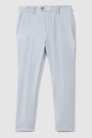 Reiss Soft Blue Kin Senior Slim Fit Linen Adjustable Trousers