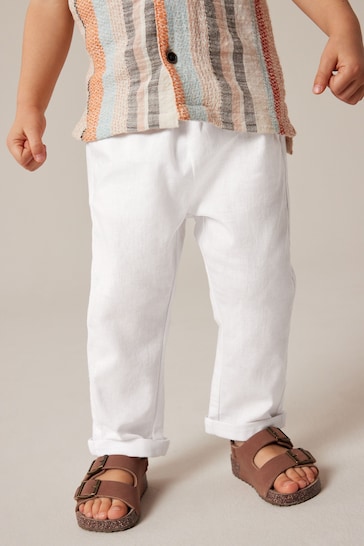 White Linen Blend Pull-On Trousers (3mths-7yrs)