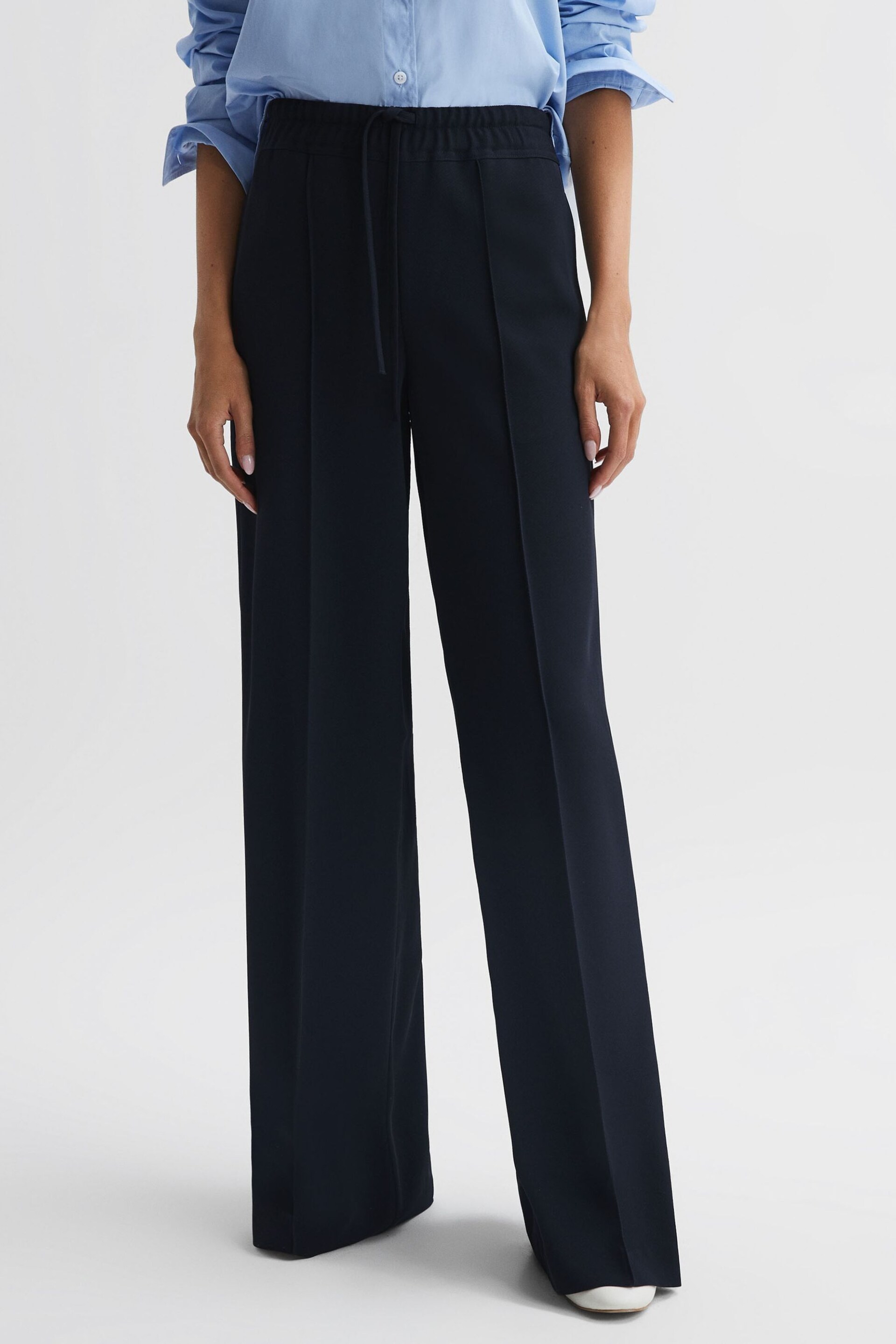 Reiss Navy Rosalyn Wide Leg Drawstring Trousers - Image 3 of 5