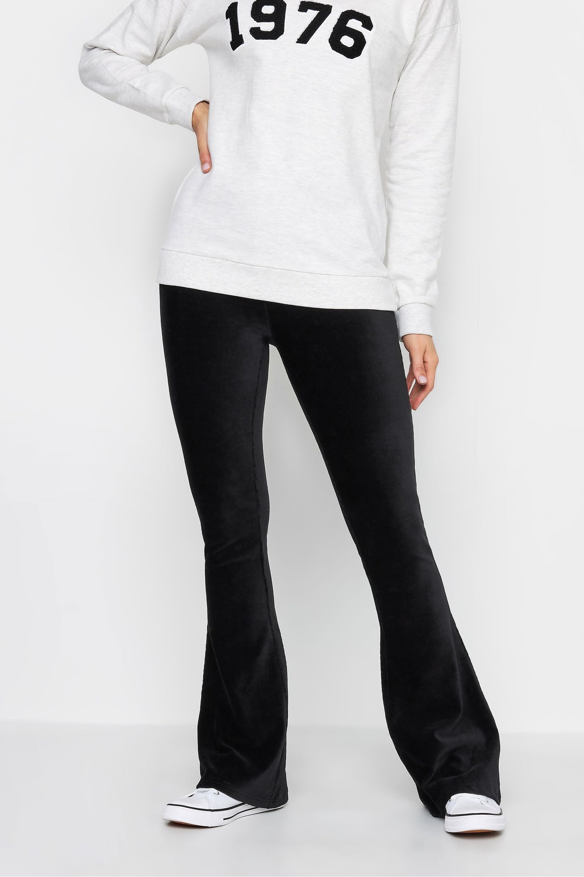 Long Tall Sally Black Cord Kick Flare Trousers - Image 1 of 3