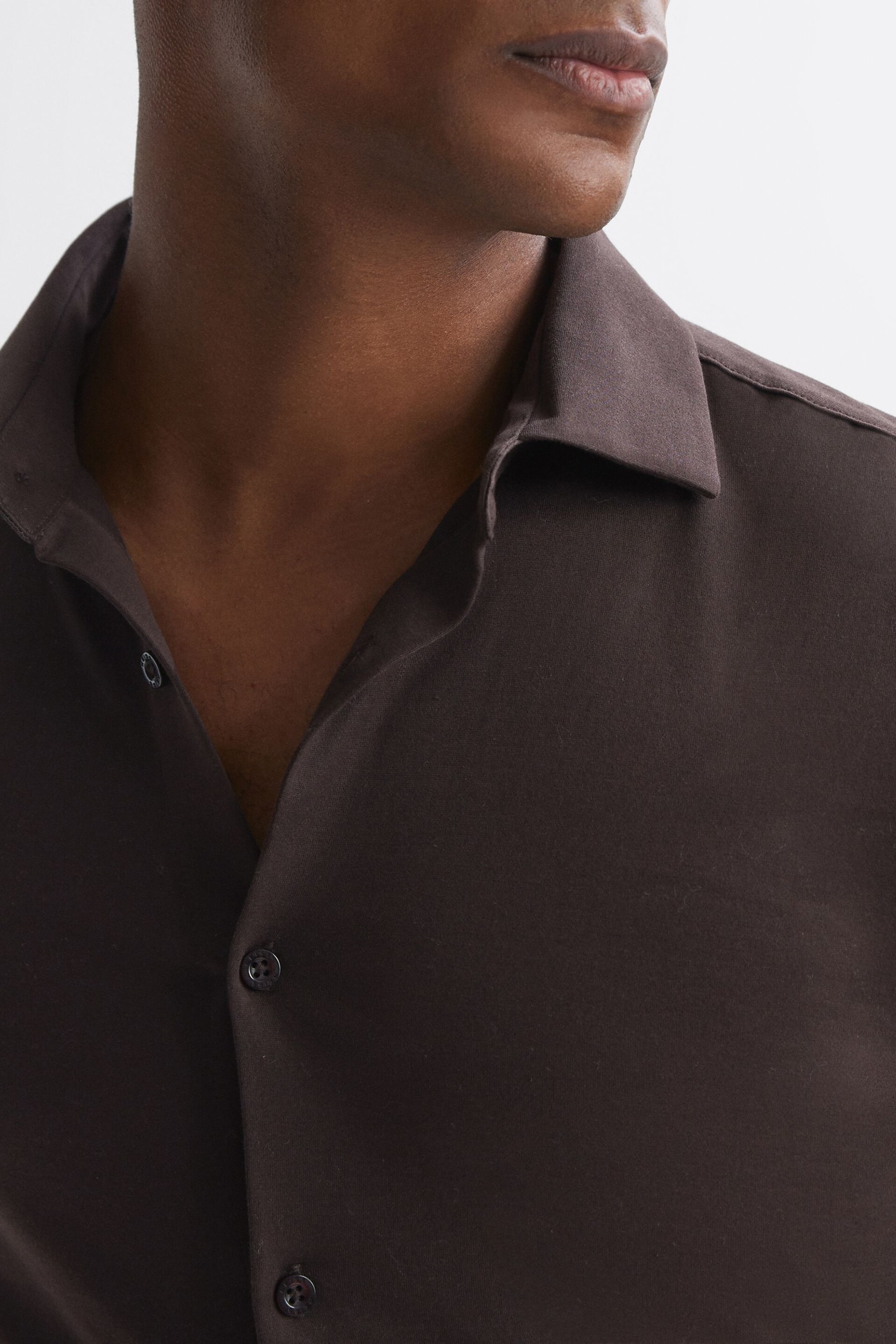 Reiss Chocolate King Mercerised Cotton Button-Through Shirt - Image 4 of 5