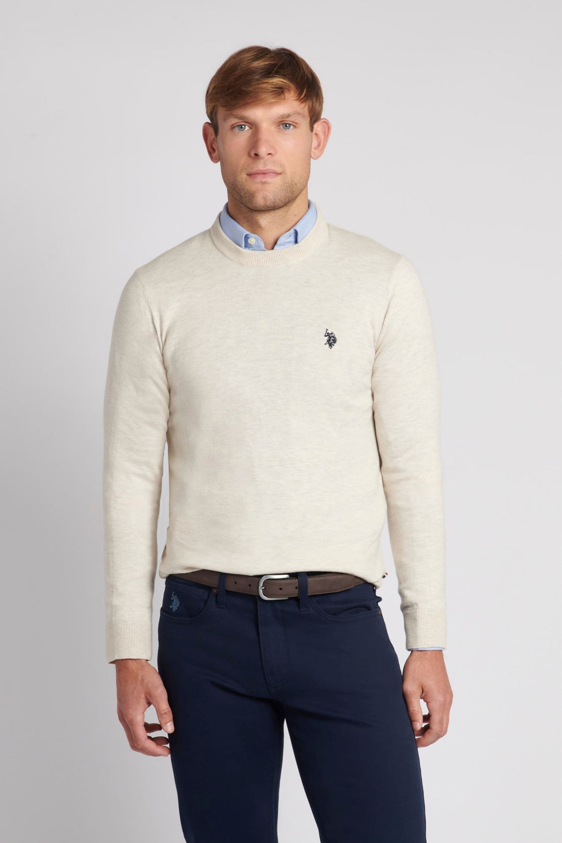 Buy U.S. Polo Assn. Cream Mens Cotton Crew Neck Jumper from the Next UK online shop