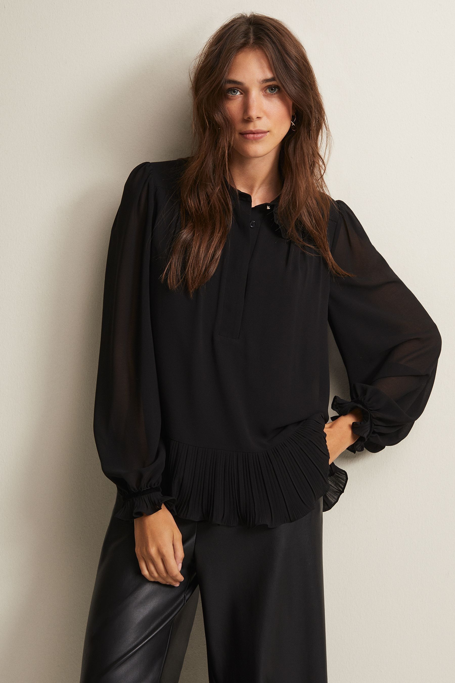 Black ruffle blouse uk top
