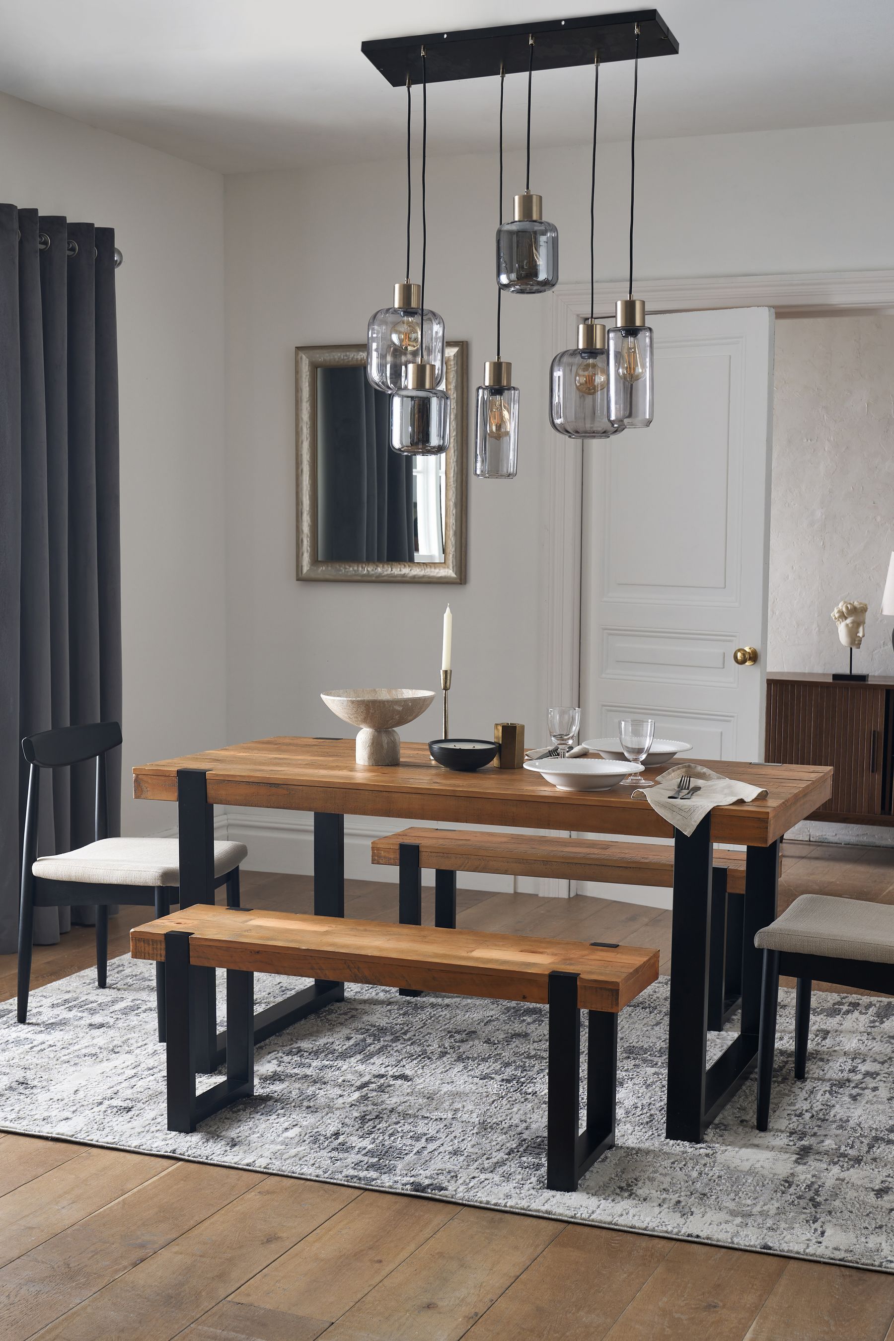 Buy Natural Black Jefferson Pine 4 Seater Dining Table and Bench Set from the Next UK online shop