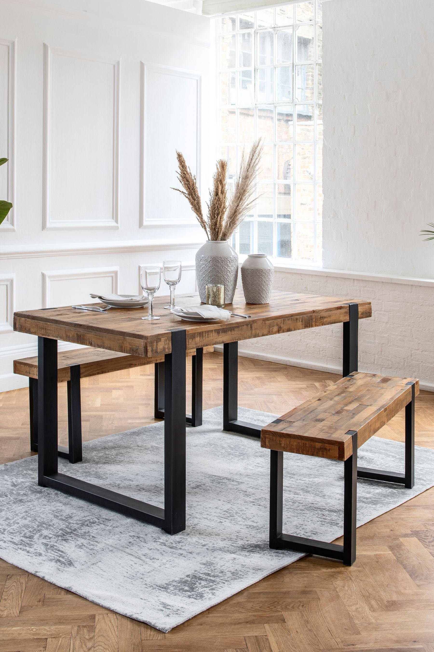 Buy Natural Black Jefferson Pine 4 Seater Dining Table and Bench Set from the Next UK online shop