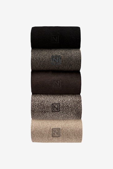 Neutral Marl 5 Pack Embroidered Lasting Fresh Socks