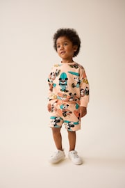 Orange/Peach Mickey Surfing Jersey Sweatshirt and Short Set (3mths-8yrs) - Image 2 of 7