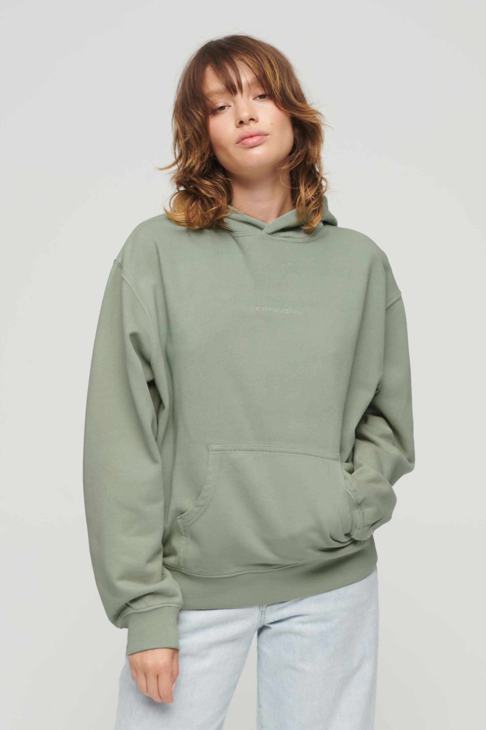 Superdry Green Micro Logo Embroided Loose Hoodie - Image 1 of 6