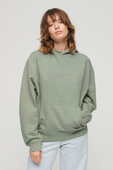 Superdry Green Micro Logo Embroided Loose Hoodie