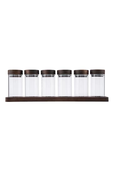 Artisan Street Set of 6 Clear Unfilled Spice Jars With Wooden Stand
